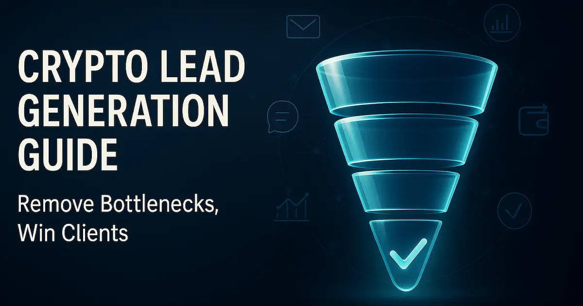 Crypto lead generation funnel—Web3 sales funnel visualization showing outreach, inboxing, meetings, proposals, and closes.